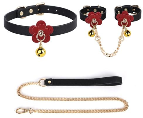 Kutocesy Kit BDSM Bondage Set Mujer con Collar, Correa y Esposas - Accesorios Sexuales de Cuero PU Ajustables para Juegos Sexuales Adultos y Sadomasoquismo