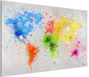 Magnettafel Pinnwand für Magnete Weltkarte Magnetboard - Magnetwand Made in Germany - Weltkarte Modern Notiztafel bunt Küche Flur Büro Visionboard WBMT_1114 (60x40cm)