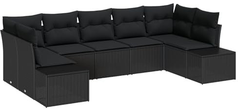 vidaXL Gartensofa-Set mit Speicher 7 pcs Schwarz Poly Rattan, Garten und Terrasse, Moderne modulare Möbel, Robustes UV-beständiges Rattan-Sofa, Lounge-Set für draußen
