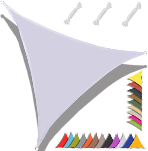 MAJINGC Vela ombreggiante triangolare, 5 x 5 x 7,1 m, vela ombreggiante impermeabile, protezione UV 95%, giardino, patio, piscina, esterni, con corda bianca