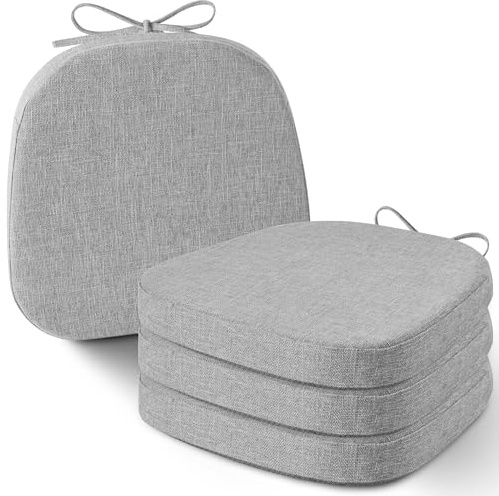 AddGrace 4er-Set Stuhlkissen für Metallstühle, 35x35 Sitzkissen mit Bändern – rutschfeste, Dicke Sitzpolster mit strukturierter & Abnehmbarer Hülle Hellgrau