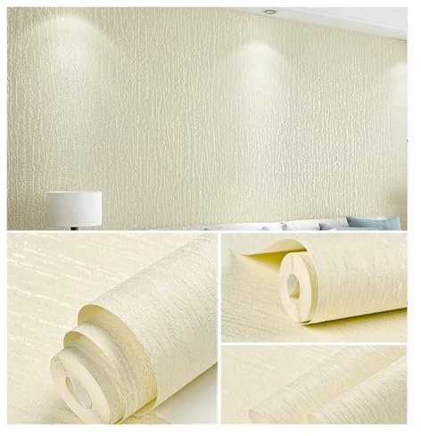 LXHZSY Wandpaneele Selbstklebend Einfarbige 3D-geprägte Strukturierte Tapete, Moderne Beflockte Vlies-Tapetenrolle, Wohnzimmertapete for Schlafzimmerwände(Beige,53x9.5m)
