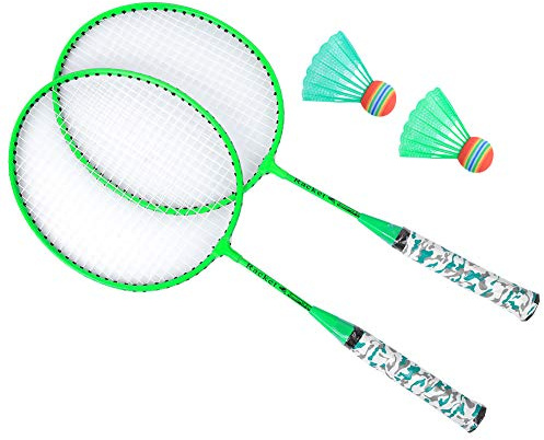 POENVFPO Barn Badminton Racket Boll Set Utomhus Sport Leksak för Pojkar Flickor Mjukt Grepphandtag Idealisk för Nybörjare Familj Kul (Fluorescerande grön)