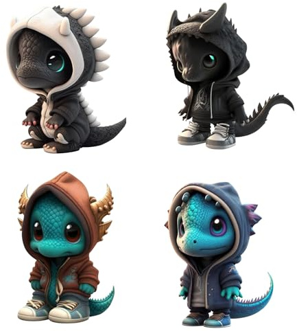 Coole Drachen Figuren Gartenstatuen 15cm Gartendeko FüR DraußEn Wetterfest, Halloween Gartendeko Dinosaur Statue, BüCherregal Deko Statue, Niedliche Garten Drachen Skulptur Harz Tierfigur Deko (4PC)