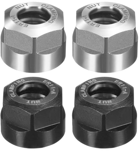 sourcing map 4pcs ER11-A(M14) Type Collet Clamping Nut with Dynamic Balance Holes 40Cr Alloy Steel for CNC Machine Chuck Lathe Milling Tools Holder, Black & Bright Silver