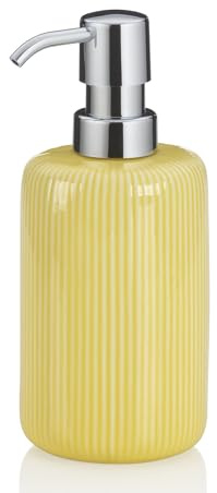 kela tvåldispenser 350 ml AVA, tvåldispenser gul, keramik, pumpflaska, tvättmedelsdispenser, påfyllningsbar, glänsande