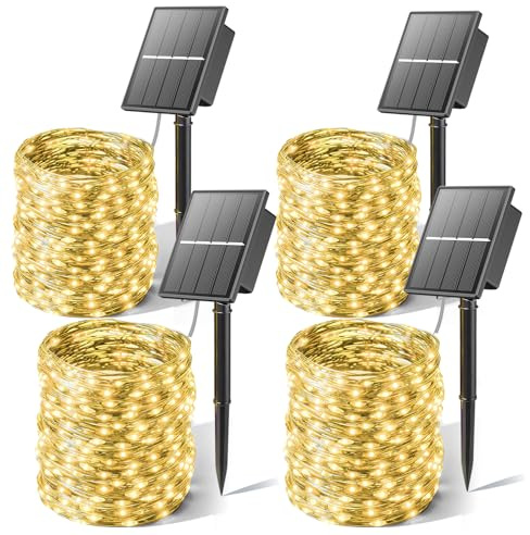 SOLARBABY Solar Lichterkette Aussen,2x20M 200 LED Solarlichterkette Außen Wetterfest,8 Modi Weiß Kupferdraht Lichterkette Außen Solar Weihnachts Lichterkette (Warmweiß-4Pack)