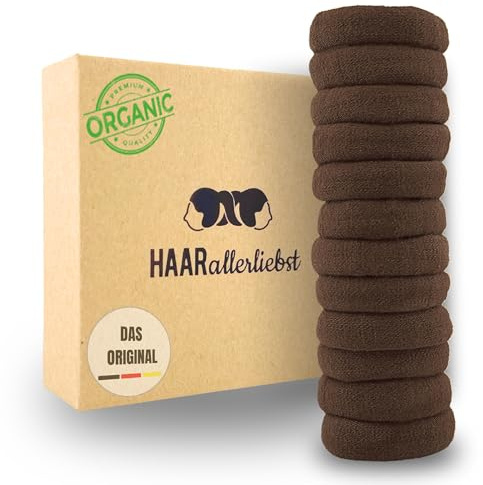 Hårallerkärlek hårsnodd för kvinnor set om 12 – hårsnoddar mjuka utan metall av ekologisk bomull och naturgummi – flätgummi mörkbrun för starkt grepp – skonsam mot hår och miljö