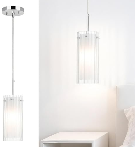 XiNBEi Lighting 1-Light Chrome Pendant Lights Dual Glass for Kitchen Island | Modern Glass Hanging Light, Height Adjustable, E14, Kitchen Pendant Lighting for Dining Room Bedroom Hallway Over Sink