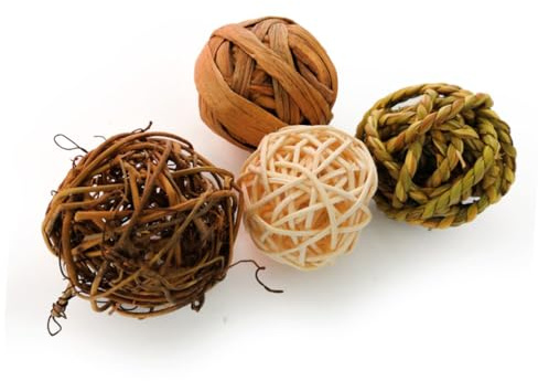 TOYANDONA Juego De Bolas De Ratán para Masticar para Pájaros y Loros, Juguete Natural De Paja, Pack 4 Piezas, Estimulante Físico y Mental, Adecuado para Mascotas Pequeñas y Periquitos