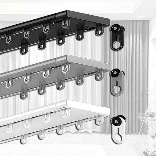 Carril de Cortina Premium Riel de cortina de Techo con ruedas silenciosas 1.0m 1.8m 2.3m 2.8m 3.2m 3.8m 4.2m 4.5m 4.8m Separador de Ambientes Dormitorio Ventana Armario Abierto(Gris,2.7m(8.9ft))
