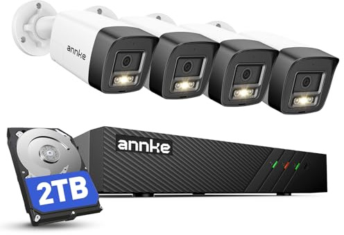 ANNKE 2 Way Audio NVR CCTV Camera System 2TB HDD, 4x Wired Security Camera | Human/Vehicle Detection, 8CH 4K NVR for 24/7 Audio Recording, Outdoor Bullet Camera with Colour Night Vision, IP67