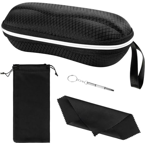 AOOSU Étui à Lunettes Rigide, Portable Étui pour Lunettes de Soleil Boite Lunette avec Chiffon Lunette de Vue, avec Fermeture Éclair, Tournevis à Double Tête, Sac de Rangement pour Femmes et Hommes
