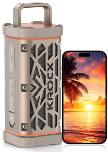 TRAVOR Tragbare Bluetooth Lautsprecher mit Magnetbefestigung, Robustes Vollaluminium-Outdoor-Lautsprecher, 45W, IP68 wasserdicht, 25 Stunden Akkulaufzeit für Zelten, Reisen & Strand, Wüstenchampagner