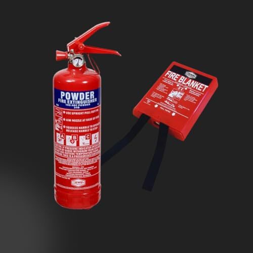 Jewel Fire Group Home Fire Safety Kit - 1KG ABC Powder Extinguisher, 1m x 1m Fire Blanket and Photoluminescent ID Sign