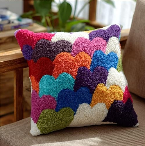 Kitquiver Knüpf-Set–Kissenbezug &Knüpfteppich Zum Selber Machen Herzen 43X43Cm,Latch Hook Kit Für Erwachsene Und Anfänger,Heimdeko