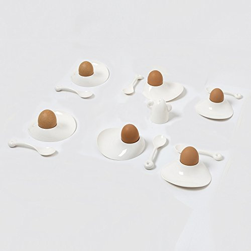 KIMPRO Bable Eierbecher Set Eierlöffel Salzstreuer (6, Weiß)