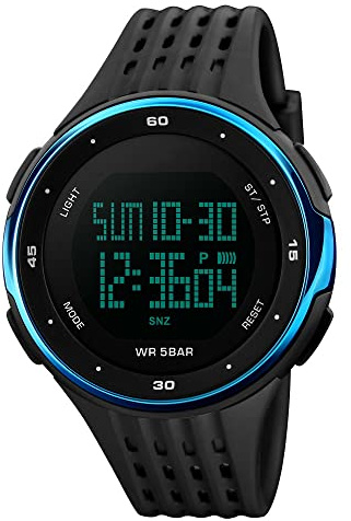 FeiWen Unisex Digitales Deportivo Relojes de Pulsera Outdoor Militar 50M Impermeable Multifuncional Alarma LED Electrónica Doble Tiempo Plástico Bisel con Goma Correa Reloj