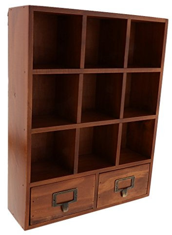 Tubayia Vintage Holz Lagerregal Regalböden Vitrine Schrank Wand Hängend Tisch Organizer mit 9 Fächer und 2 Schublade