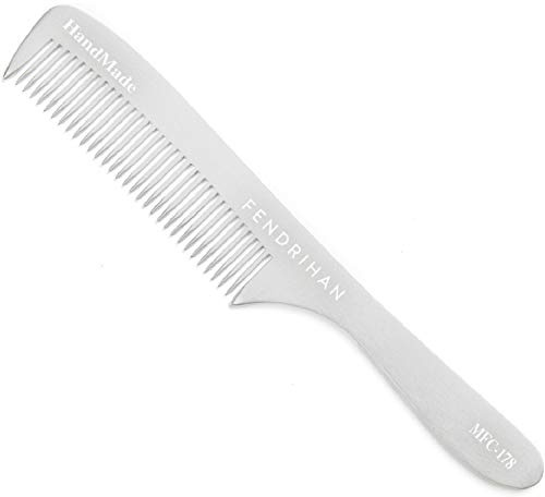 Fendrihan Sturdy Metal Fine Tooth Barber Grooming Comb with Handle (6.8 Inches)