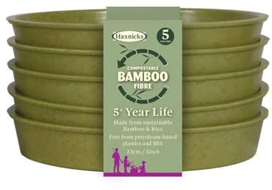 Haxnicks 5x Indoor & Outdoor Sustainable Bamboo Fibre Plant Saucers | 5 Inch Diameter | Pack of 5 | Sage Green |Pot120101