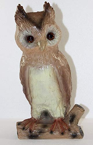 RAKSO Deko Garten Figur Dekofigur Gartenfigur Tierfigur Eule sitzend auf Baumzweig aus Kunststoff Höhe 31 cm