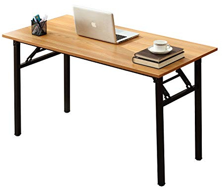 DlandHome Klapptisch Schreibtisch 120 x 60 cm Holz Schreibtisch Klappbar PC Tisch Laptop Tisch Computertisch Konferenztische Montagefrei Moderner Esstisch für Zuhause, Büro, Picknick Teak/Schwarz