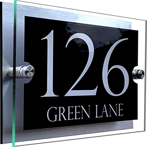 DUAL LAYER STYLISH HOUSE SIGN PLAQUE DOOR NUMBER STREET NAME CLEAR ACRYLIC & DIBOND HOUSE NAME