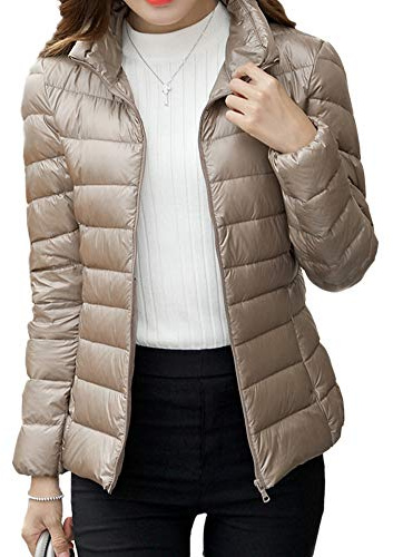 HONGBI Lätt tunn dunjacka för kvinnor, kort ståkrage, smal dunfylld kappa, packbar, quiltad dunkappa, vinter, varm vadderad pufferjacka, vattenbeständig, isolerad regnjacka, plus size