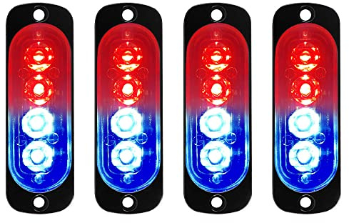 4pcs 12-24V Ultra Sottile Lampeggiante Emergenza Avvertimento Strobo Luci Luce - 4LEDS Flash Warning Light Bar - Auto Moto Truck（rosso+blu）
