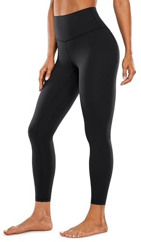 CRZ YOGA Gebürstetes Gefühl Damen Sport Leggings Yogahose High Waist Blickdicht Fitness Leggins Sporthose - 64cm Schwarz 42