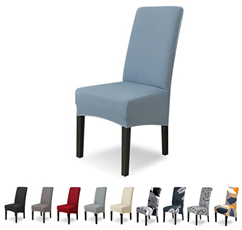 Lydevo Stuhlhussen XL 6er Set Stretch Stuhlhussen Schwingstühle XL für Esszimmerstühle Spandex Universal-Stuhlbezug Large Dining Chair Schonbezüge für Stuhl Esszimmer Hotel Bankett,Grau Blau
