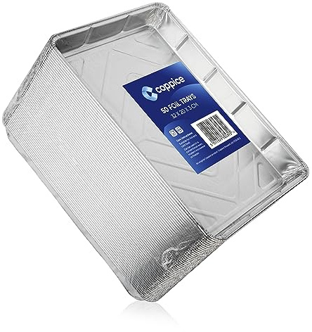 Coppice 50 Foil Trays – Disposable Aluminium Trays for Baking, Roasting, BBQ & Food Storage | 32 cm × 20 cm × 3 cm | Oven, Air Fryer & Freezer Safe | 50 Pack Aluminium Foil Containers