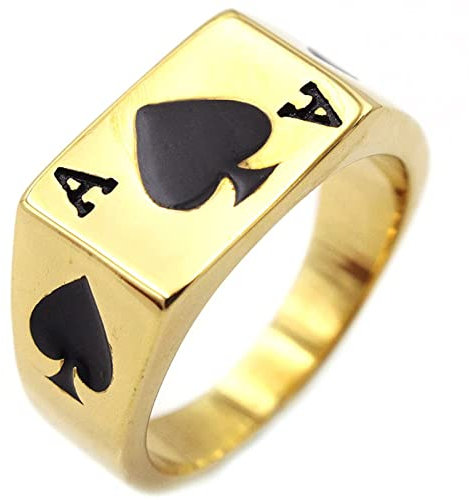 Whoiy Ring Edelstahl Herren, Ringe Gold Herren Siegelring Pik Ass Form 13mm Größe 65 (20.7) mit Box