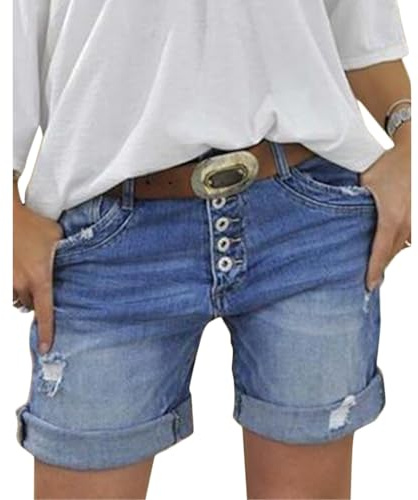ORANDESIGNE Short en Jean Taille Haute Femme Pantalon Fleur Shorts en Denim Décontractés Mode Bermuda en Jean D Bleu M
