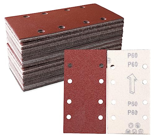 STEBRUAM Abrasivi Carta Vetrata 93 x 185mm per Ricambi Levigatrice Orbitale, Grana 60, 8 Fori per Levigatrice Rettangolare Carta Vetrata Legno Carta Abrasiva - 30 Pezzi