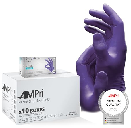 AMPri Guanti in nitrile, viola scuro, 10 scatole da 100 pezzi, taglia M, senza polvere, stile Prune by Med-CComfort: guanti monouso in nitrile nelle taglie XS, S, M, L, XL
