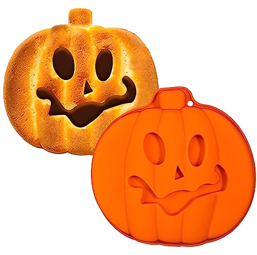 webake Moule Citrouille Silicone 8'' Moule Gateau Halloween en Forme de Citrouille Anti-adhésif Moule à Patisserie pour Halloween Gâteau Pudding Gelée