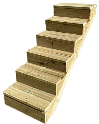 Berlin - Terrassentreppe Holz - H105cm 6 Stufen, Breite 60cm, MIT Setzstufen- Vinuovo - Set für Ihre Außentreppe aus Holz
