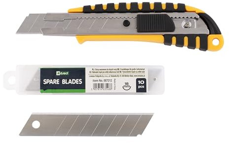 D.RECT Cutter à Cartouche 18 mm - Couteau à Tapis Métal avec Poignée Caoutchoutée - Cutter Lames de Rechange, 10 Lames Incluses