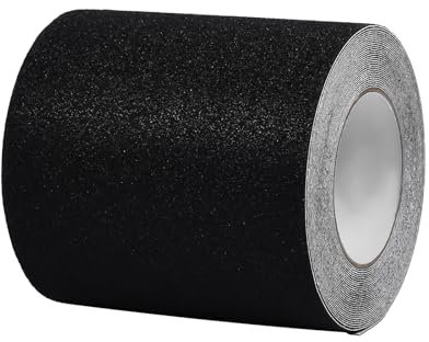 Funnytek 1 rouleau de ruban adhésif antidérapant pour escalier - Avec autocollant - 15 cm x 10 m - Ruban adhésif puissant - Pour revêtement de sol intérieur et extérieur - Noir