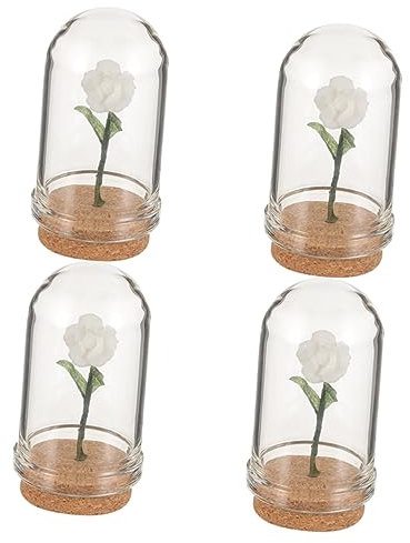 PRETYZOOM 4stücke Miniaturpflanzen Im Glaskuppel Weiße Rosen Für Tischdekoration Puppenhaus -projekte Elegante Kunstblumen Für Kreative Bastelarbeiten Und Wohnraumgestaltung