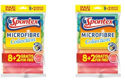 Spontex - Paños de Microfibra Multiuso 8 + 2 Gratis, 1 Paquete de Paños Multicolores (Paquete de 2)