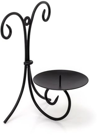 Carousel Home Black Metal Scroll Wall Sconce Candle Holder | Wall Mounted Black Pillar Candle Holder | Wall Candle Plate With Spike
