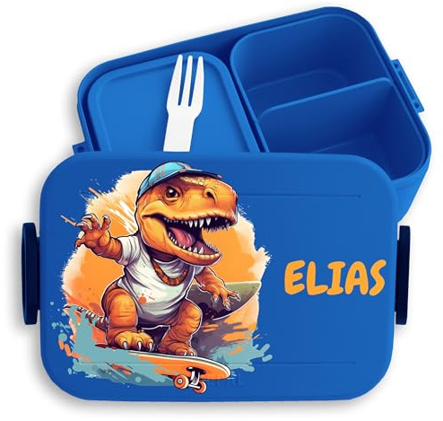 Kinder Bento Box Midi Lunchbox für Mepal Bentobox - Dino T-Rex Dinosaurier TRex Skateboard - 900 ml - Blau - t rex brotdose kinderbrotdosen kindergarten saurier fans geschenke zur einschulung
