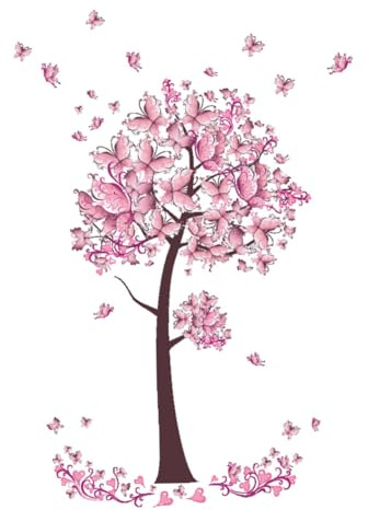 DOITOOL Stickers Muraux Roses Motif Arbre Fleuri Amovibles Diy Pour Décoration Intérieure Chambre Salon