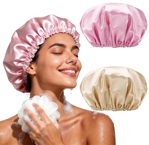 Sharpots Wiederverwendbare Duschhauben für Damen, 32,6 cm, wasserdicht, 2 Stück, große Duschhaube, EVA-Haarkappen, doppellagig, Haarschutz