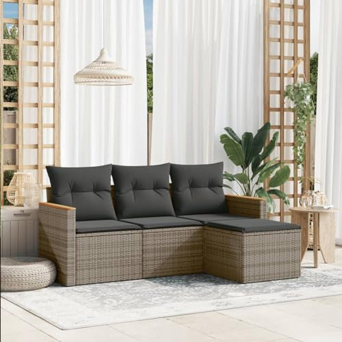 Festnight Garten Ecklounge mit Stauraum Rattan Sofa Outdoor Gartensofa Ecksofa Balkonmöbel 2-Sitzer Grau 62 x 69 cm