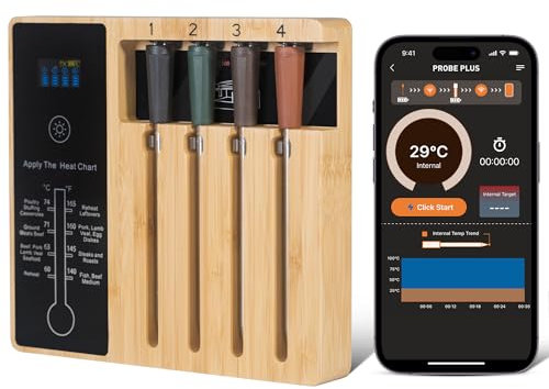 lfcforldx 4-Probe Premium WiFi Meat Thermometer: Perfect for BBQ, Oven, Grill. iOS & Android Apps, Apple Watch & Alexa Ready. Dishwasher Safe.