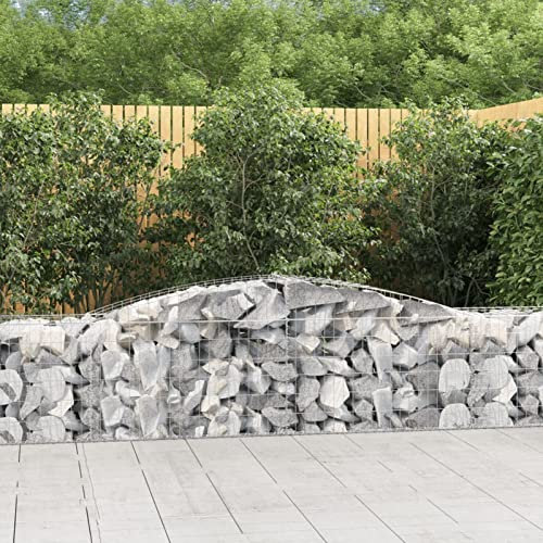 Iiaky Gabionen mit Hochbogen 3 Stk. 400x50x60/80cm Verzinktes Eisen GabionenköRbe Gabionen ZubehöR Zaun Garten Gabionengitter